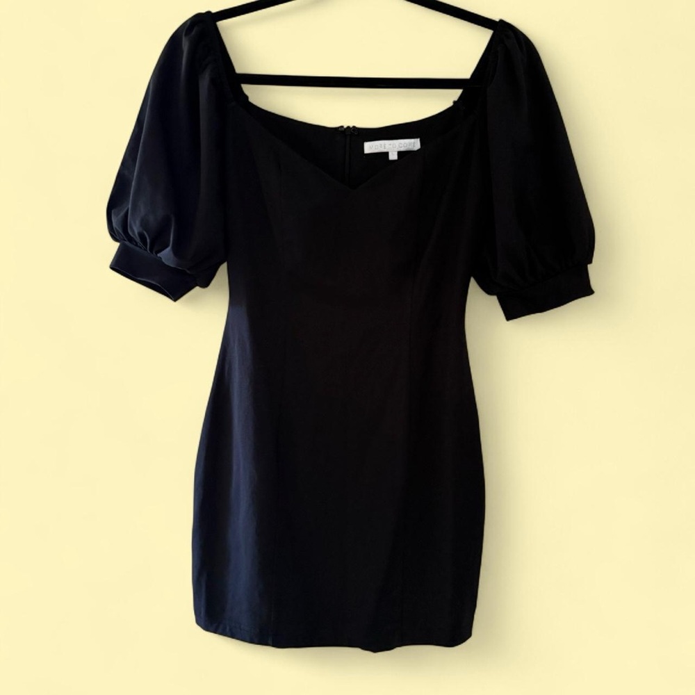 MORE TO COME Black Puff Sleeve Mini Dress | Small | Minimalist Chic LBD